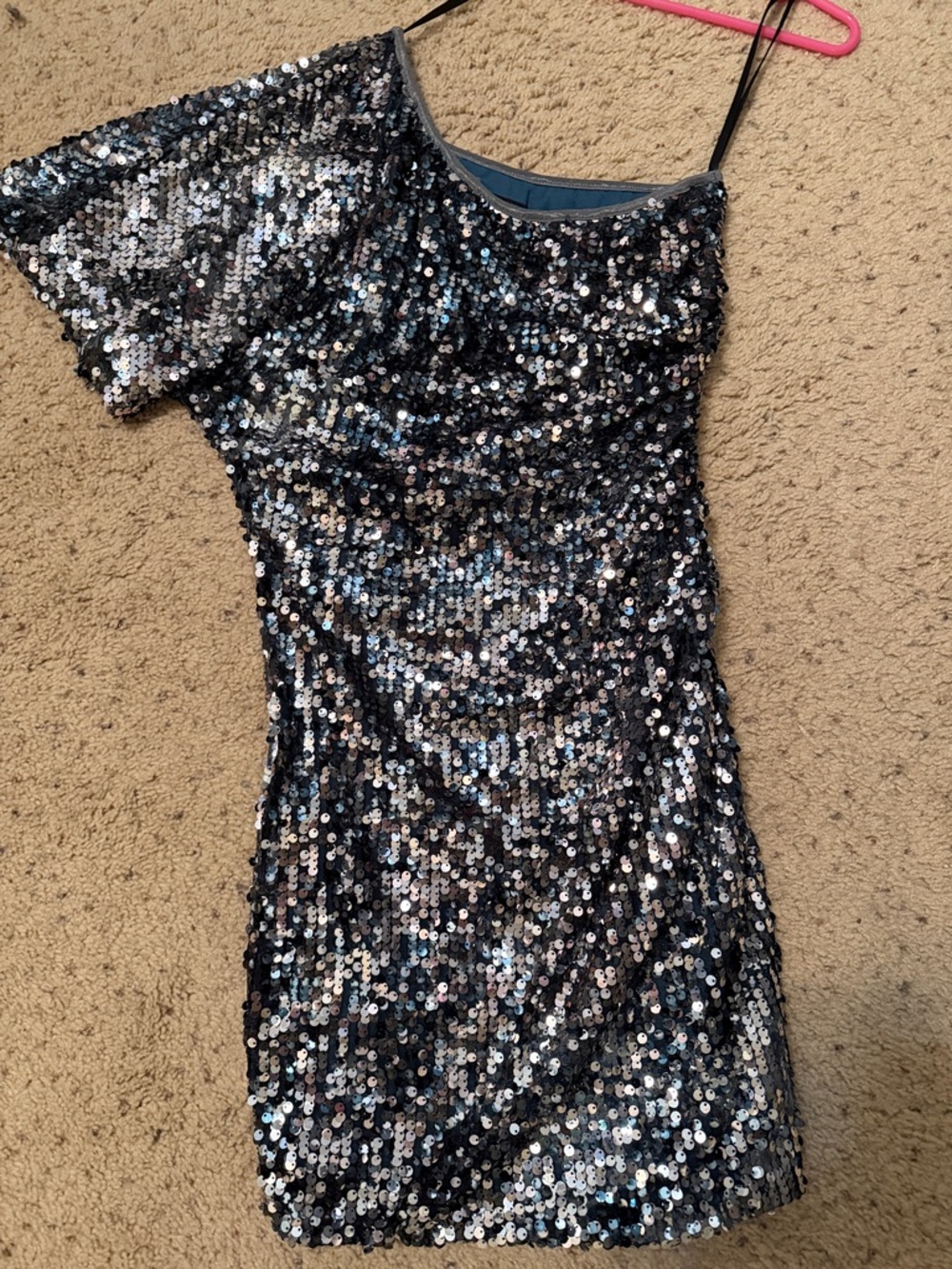 One-Shoulder Sequin Party Dress - Silver/Black